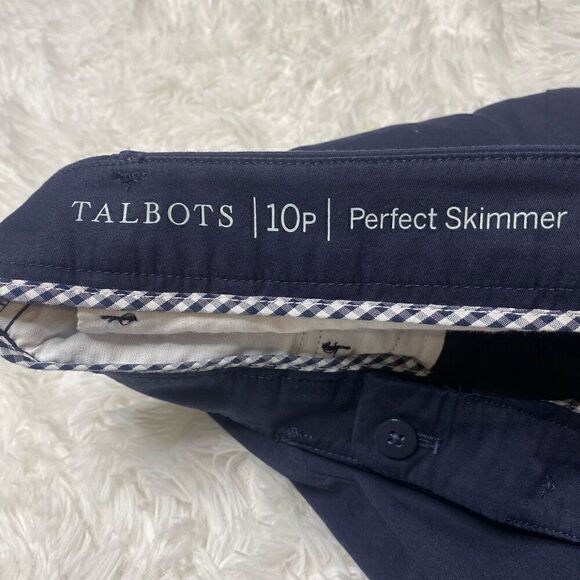 Talbots Pants Size 10 Petite Navy Blue Perfect Skimmer Cropped Capri Flat Front - Picture 4 of 11
